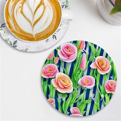 Dazzling Watercolor Flowers Uv Print Round Tile Coaster by GardenOfOphir