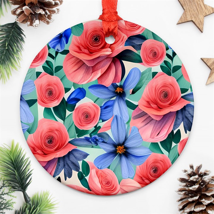 Classy Watercolor Flowers Ornament (Round)