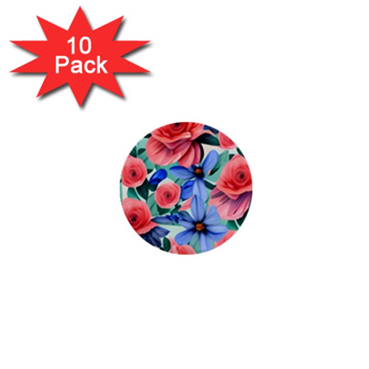 Classy Watercolor Flowers 1  Mini Buttons (10 pack) 