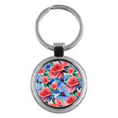 Classy Watercolor Flowers Key Chain (round) by GardenOfOphir