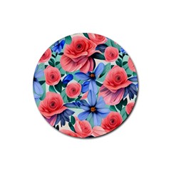 Classy Watercolor Flowers Rubber Round Coaster (4 Pack) by GardenOfOphir