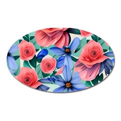 Classy Watercolor Flowers Oval Magnet by GardenOfOphir