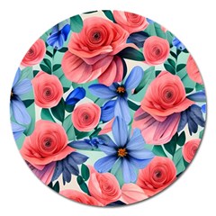 Classy Watercolor Flowers Magnet 5  (round) by GardenOfOphir