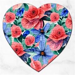 Classy Watercolor Flowers Jigsaw Puzzle (heart) by GardenOfOphir