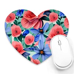 Classy Watercolor Flowers Heart Mousepad by GardenOfOphir