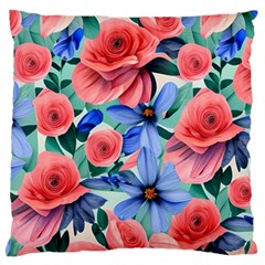 Classy Watercolor Flowers Large Premium Plush Fleece Cushion Case (two Sides) by GardenOfOphir