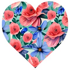 Classy Watercolor Flowers Wooden Puzzle Heart by GardenOfOphir