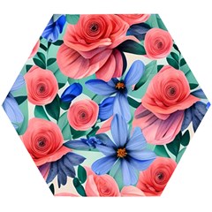 Classy Watercolor Flowers Wooden Puzzle Hexagon by GardenOfOphir