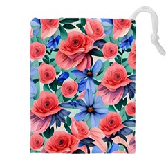 Classy Watercolor Flowers Drawstring Pouch (4xl) by GardenOfOphir