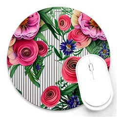 Cheerful Watercolor Flowers Round Mousepad by GardenOfOphir