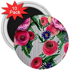 Cheerful Watercolor Flowers 3  Magnets (10 Pack)  by GardenOfOphir