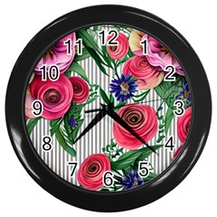 Cheerful Watercolor Flowers Wall Clock (black) by GardenOfOphir