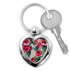 Cheerful Watercolor Flowers Key Chain (heart) by GardenOfOphir