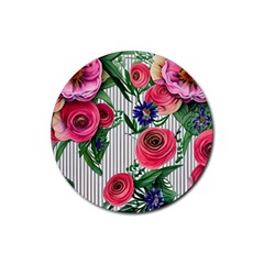 Cheerful Watercolor Flowers Rubber Round Coaster (4 Pack) by GardenOfOphir