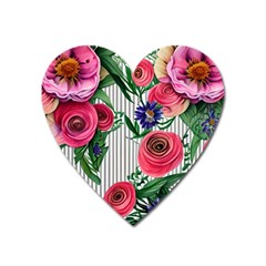 Cheerful Watercolor Flowers Heart Magnet by GardenOfOphir