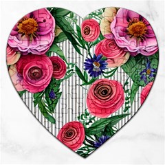 Cheerful Watercolor Flowers Jigsaw Puzzle (heart) by GardenOfOphir