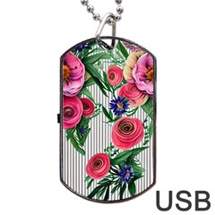 Cheerful Watercolor Flowers Dog Tag Usb Flash (one Side) by GardenOfOphir