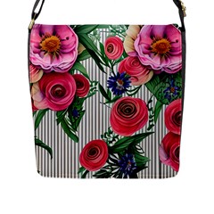 Cheerful Watercolor Flowers Flap Closure Messenger Bag (l) by GardenOfOphir