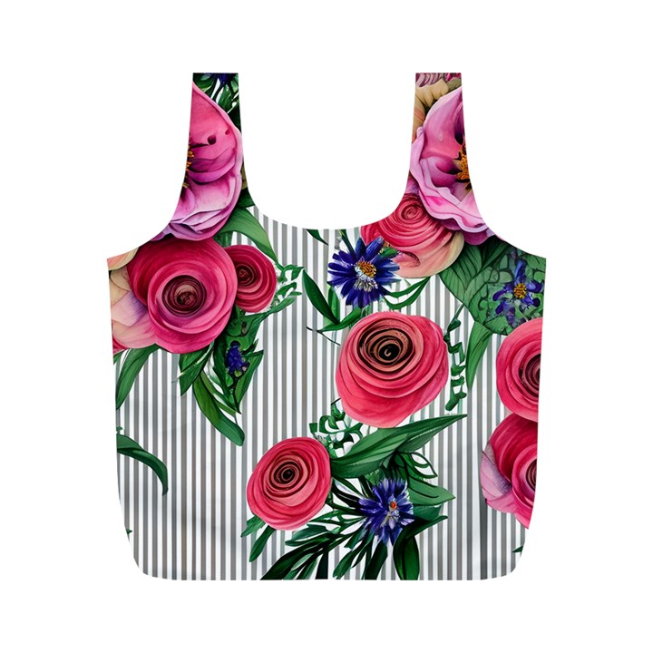 Cheerful Watercolor Flowers Full Print Recycle Bag (M)