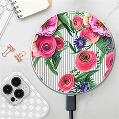 Cheerful Watercolor Flowers Wireless Fast Charger(white) by GardenOfOphir