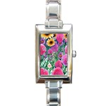 Charming Watercolor Flowers Rectangle Italian Charm Watch Front