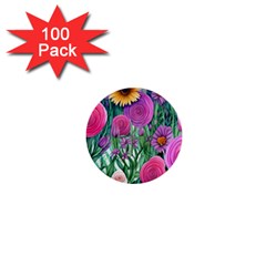 Charming Watercolor Flowers 1  Mini Buttons (100 Pack)  by GardenOfOphir