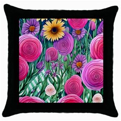 Charming Watercolor Flowers Throw Pillow Case (black) by GardenOfOphir