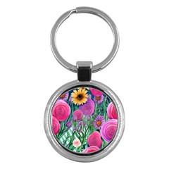 Charming Watercolor Flowers Key Chain (round)