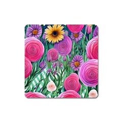 Charming Watercolor Flowers Square Magnet by GardenOfOphir