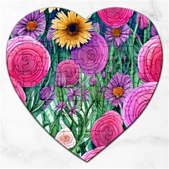 Charming Watercolor Flowers Jigsaw Puzzle (heart) by GardenOfOphir