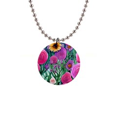 Charming Watercolor Flowers 1  Button Necklace by GardenOfOphir