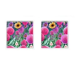 Charming Watercolor Flowers Cufflinks (square) by GardenOfOphir