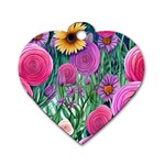 Charming Watercolor Flowers Dog Tag Heart (Two Sides) Back