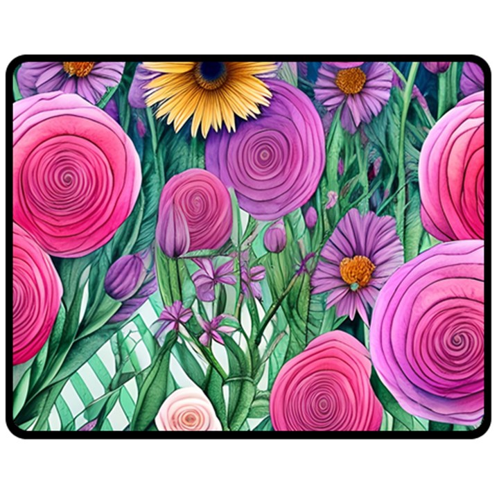 Charming Watercolor Flowers One Side Fleece Blanket (Medium)