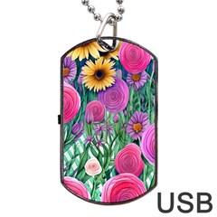 Charming Watercolor Flowers Dog Tag Usb Flash (two Sides) by GardenOfOphir