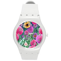 Charming Watercolor Flowers Round Plastic Sport Watch (m) by GardenOfOphir