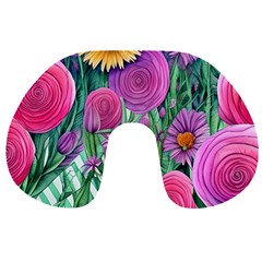 Charming Watercolor Flowers Travel Neck Pillow by GardenOfOphir