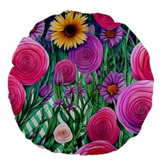 Charming Watercolor Flowers Large 18  Premium Flano Round Cushions by GardenOfOphir