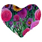 Charming Watercolor Flowers Large 19  Premium Flano Heart Shape Cushions Front