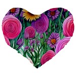 Charming Watercolor Flowers Large 19  Premium Flano Heart Shape Cushions Back