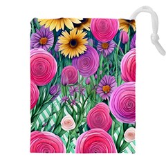 Charming Watercolor Flowers Drawstring Pouch (5xl) by GardenOfOphir