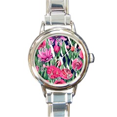 Classy Botanicals – Watercolor Flowers Botanical Round Italian Charm Watch by GardenOfOphir