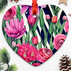 Classy Botanicals – Watercolor Flowers Botanical Ornament (heart) by GardenOfOphir