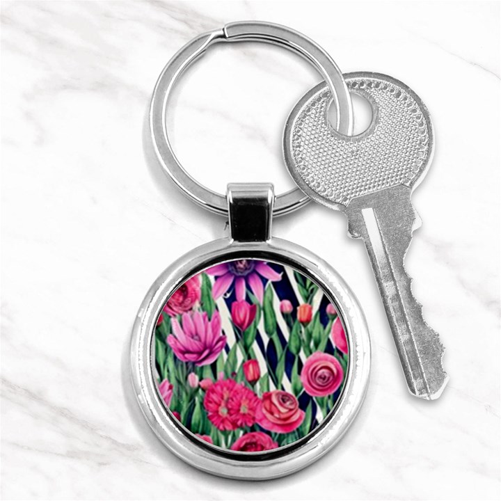 Classy Botanicals – Watercolor Flowers Botanical Key Chain (Round)