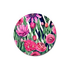 Classy Botanicals – Watercolor Flowers Botanical Magnet 3  (round) by GardenOfOphir