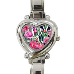 Classy Botanicals – Watercolor Flowers Botanical Heart Italian Charm Watch by GardenOfOphir