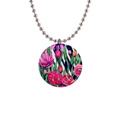 Classy Botanicals – Watercolor Flowers Botanical 1  Button Necklace by GardenOfOphir