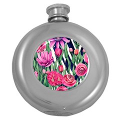 Classy Botanicals – Watercolor Flowers Botanical Round Hip Flask (5 Oz) by GardenOfOphir