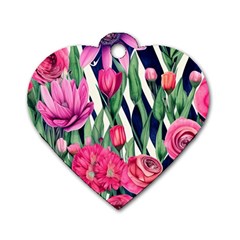 Classy Botanicals – Watercolor Flowers Botanical Dog Tag Heart (two Sides) by GardenOfOphir