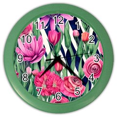 Classy Botanicals – Watercolor Flowers Botanical Color Wall Clock by GardenOfOphir